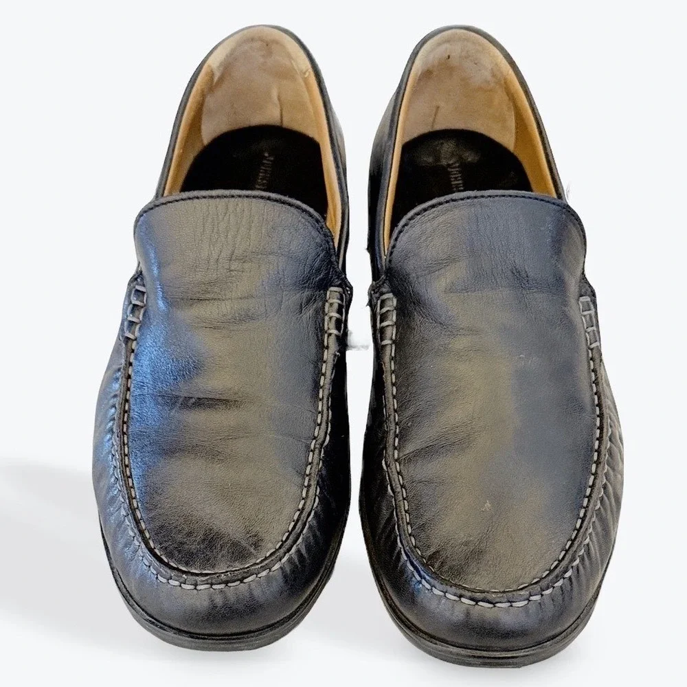 Johnston & Murphy Mens Black‎ Leather Sheepskin Loafers Moc Toe 8.5 M 20-8471